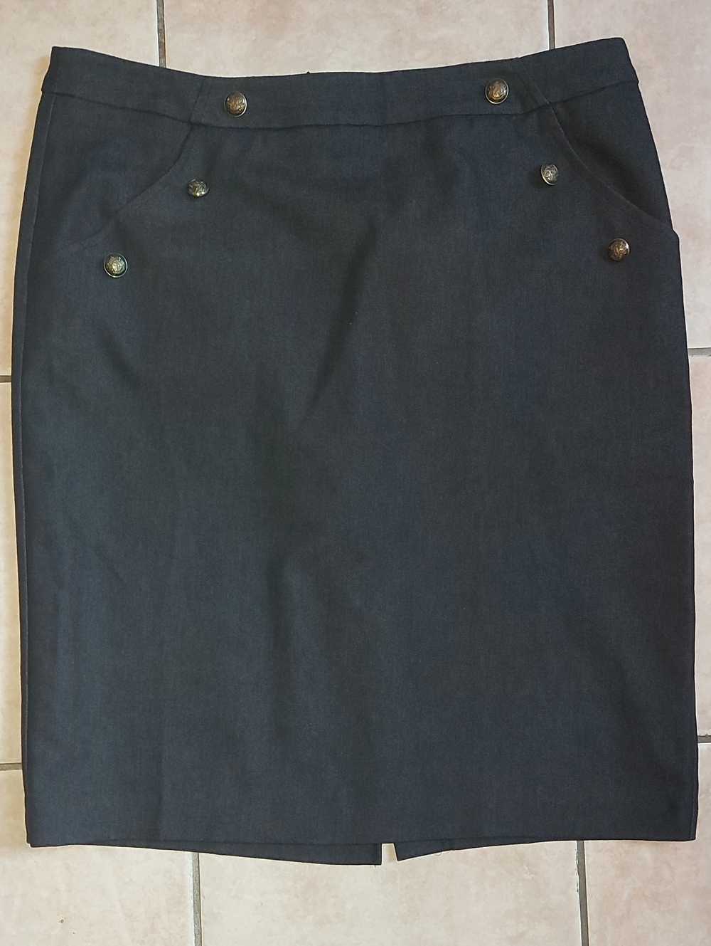 Classic Black Pencil Skirt with Button Detail